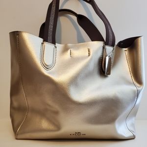 COACH Large Derby Tote - Gunmetal Metallic Leather